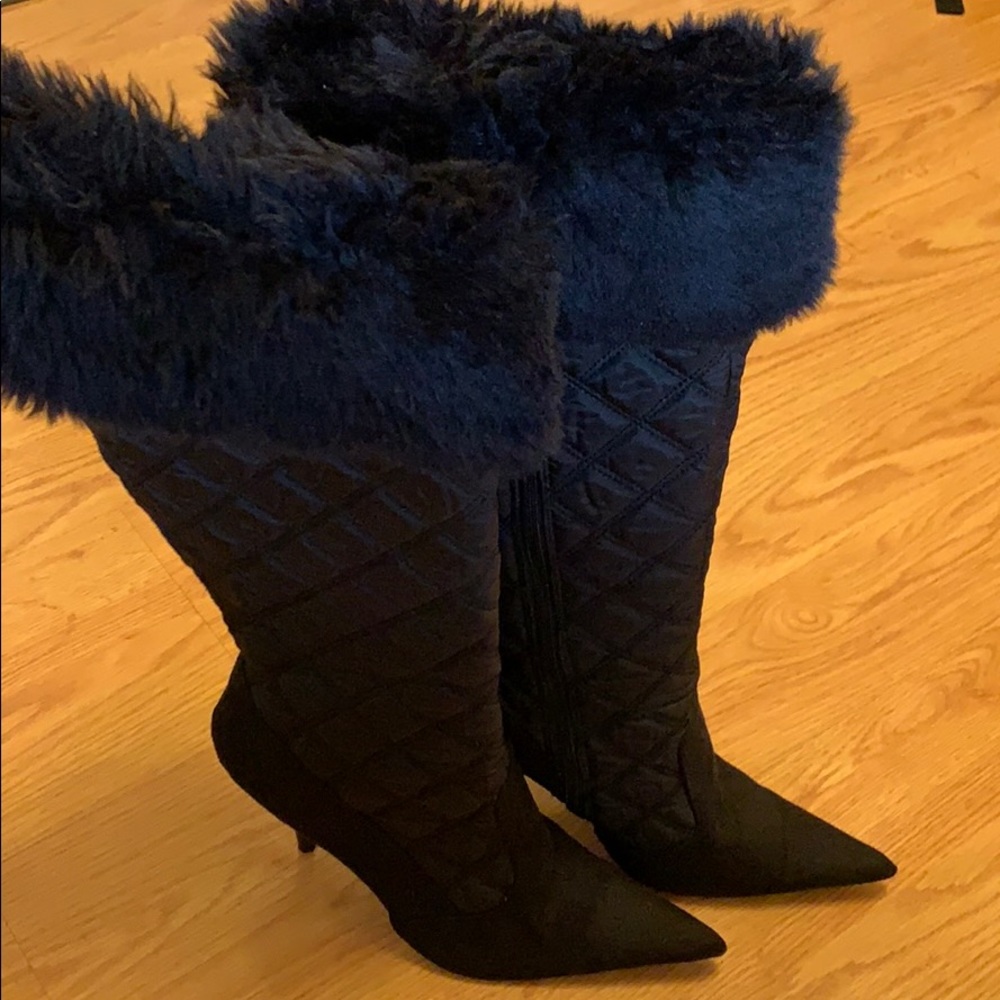 TALL faux fur top boots. Heeled